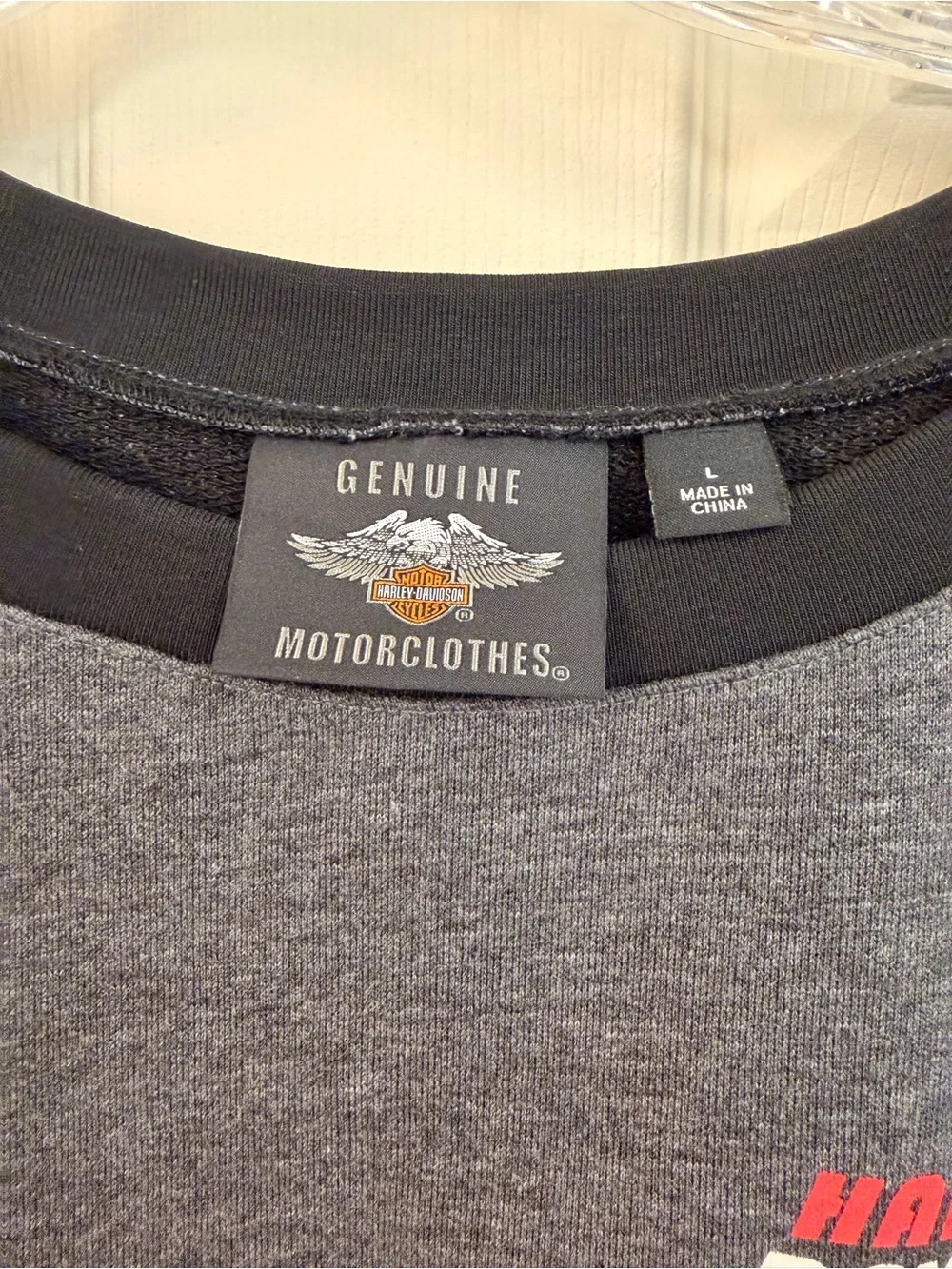 Harley-Davidson Men’s Charcoal Gray and Black Crewneck with Red Stripe
